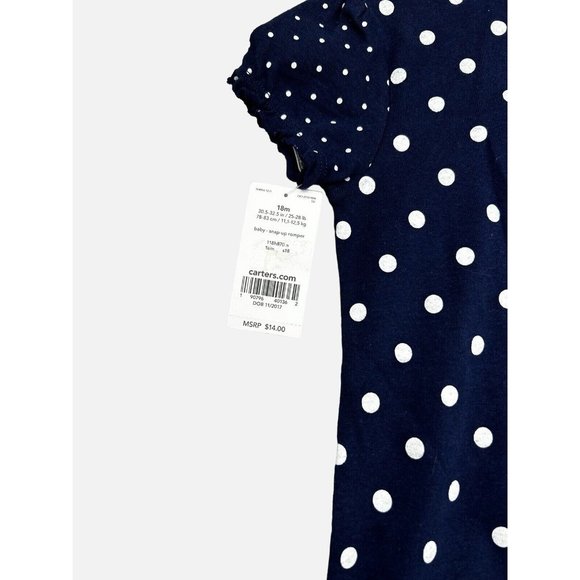 Carters Baby Girl Navy Polka Dot Print Romper with Strawberry 24 Months - Picture 7 of 7